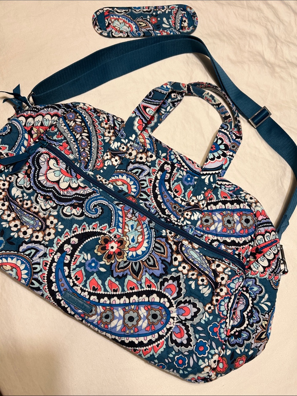 Vera Bradley Teal Paisley Quilted Travel Bag with Blue Strap